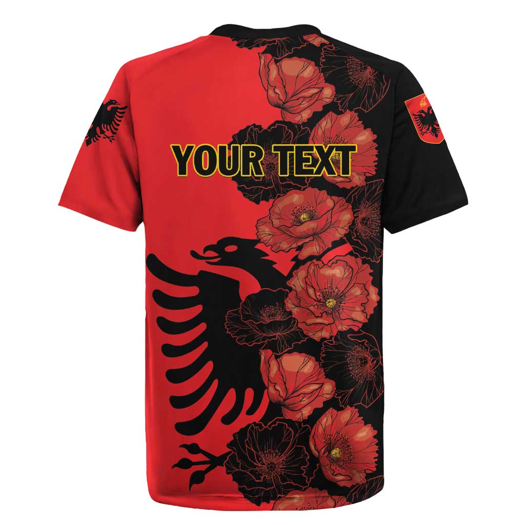 Personalised Albania Eagle Rugby Jersey Red Poppy Flowers - Wonder Print Shop
