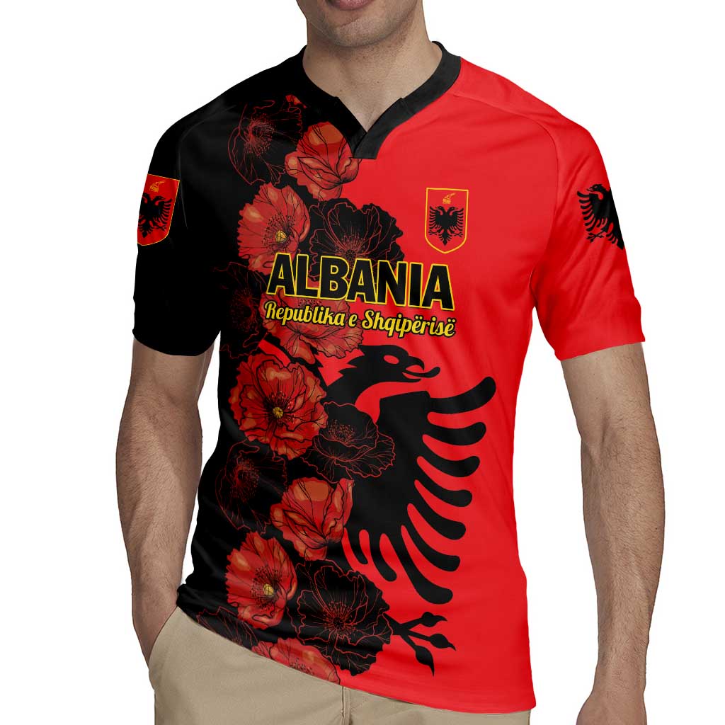 Personalised Albania Eagle Rugby Jersey Red Poppy Flowers - Wonder Print Shop