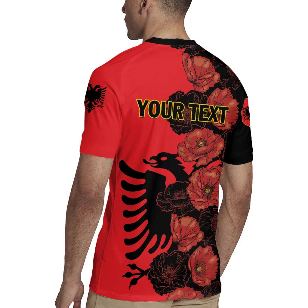 Personalised Albania Eagle Rugby Jersey Red Poppy Flowers - Wonder Print Shop