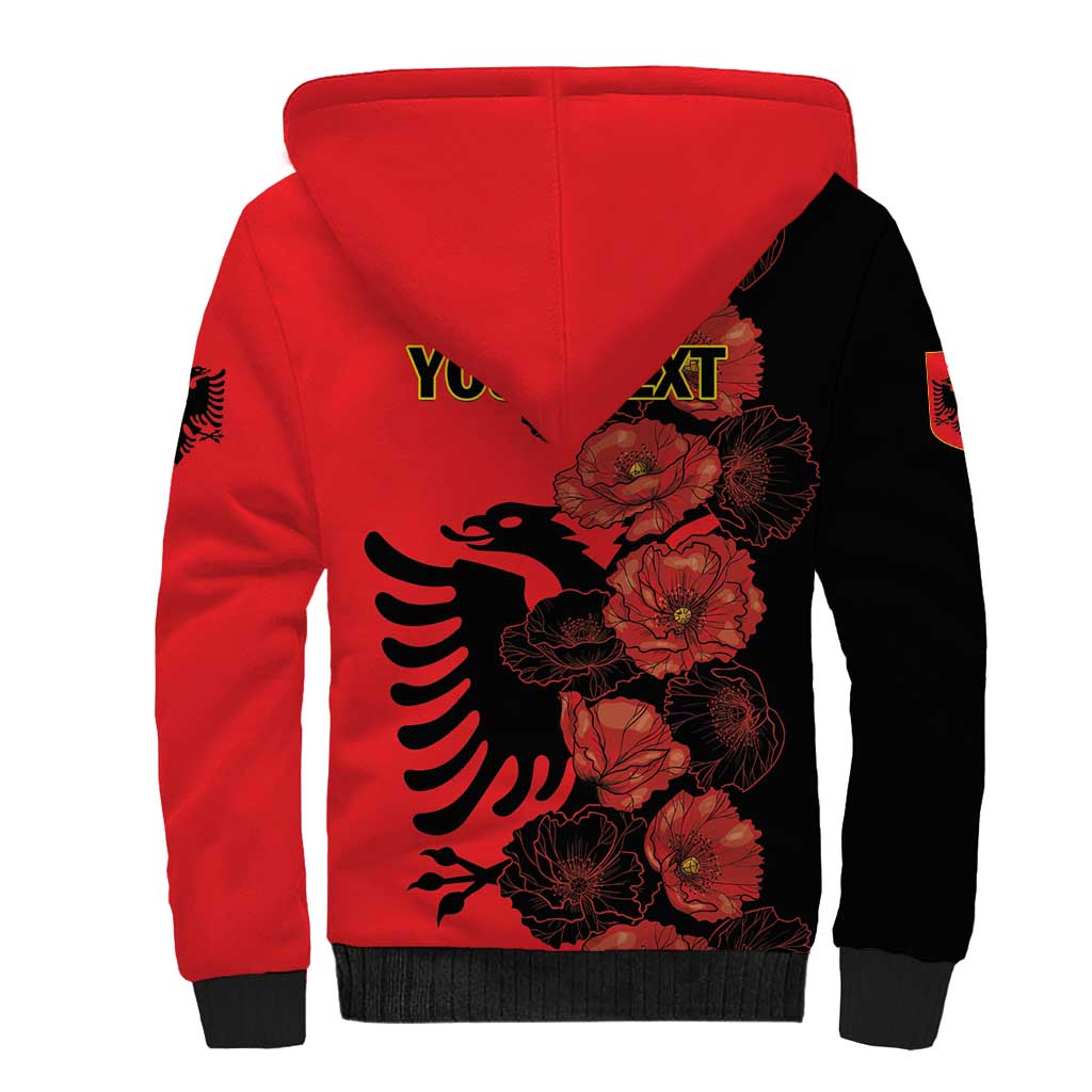 Personalised Albania Eagle Sherpa Hoodie Red Poppy Flowers - Wonder Print Shop