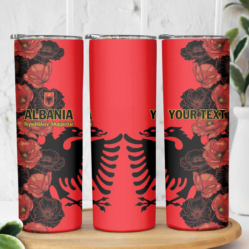 Personalised Albania Eagle Skinny Tumbler Red Poppy Flowers - Wonder Print Shop