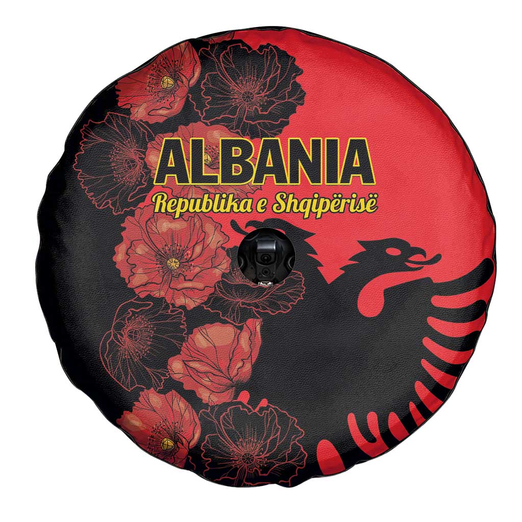 Albania Eagle Spare Tire Cover Red Poppy Flowers - Wonder Print Shop