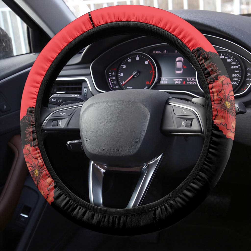 Albania Eagle Steering Wheel Cover Red Poppy Flowers - Wonder Print Shop