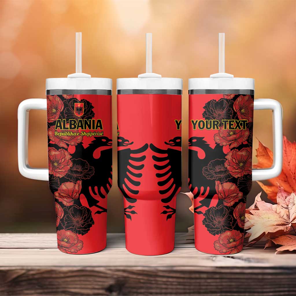 Personalised Albania Eagle Tumbler With Handle Red Poppy Flowers - Wonder Print Shop
