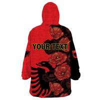 Personalised Albania Eagle Wearable Blanket Hoodie Red Poppy Flowers - Wonder Print Shop