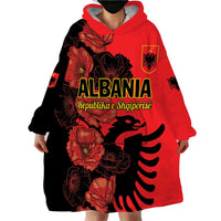Personalised Albania Eagle Wearable Blanket Hoodie Red Poppy Flowers - Wonder Print Shop