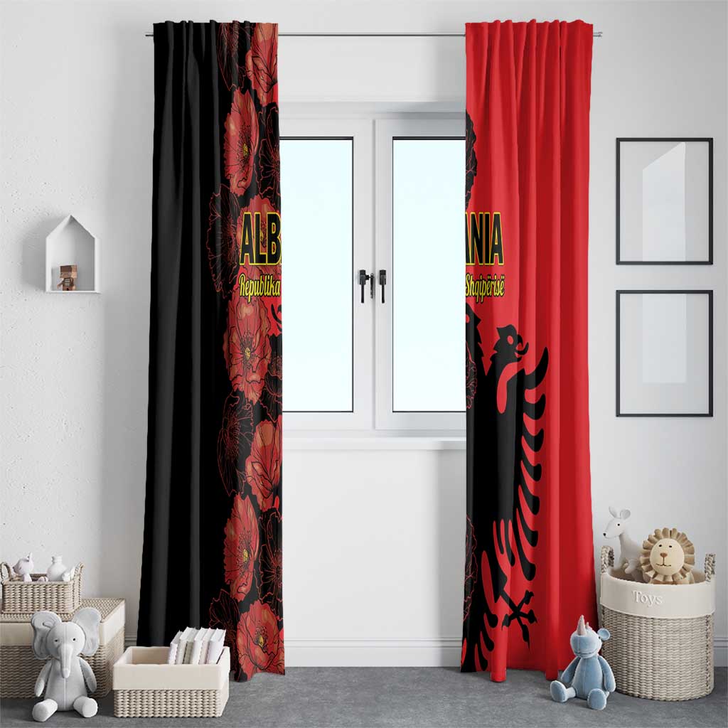 Albania Eagle Window Curtain Red Poppy Flowers - Wonder Print Shop