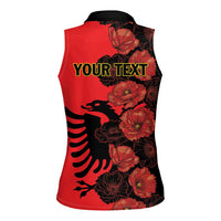 Personalised Albania Eagle Women Sleeveless Polo Shirt Red Poppy Flowers - Wonder Print Shop