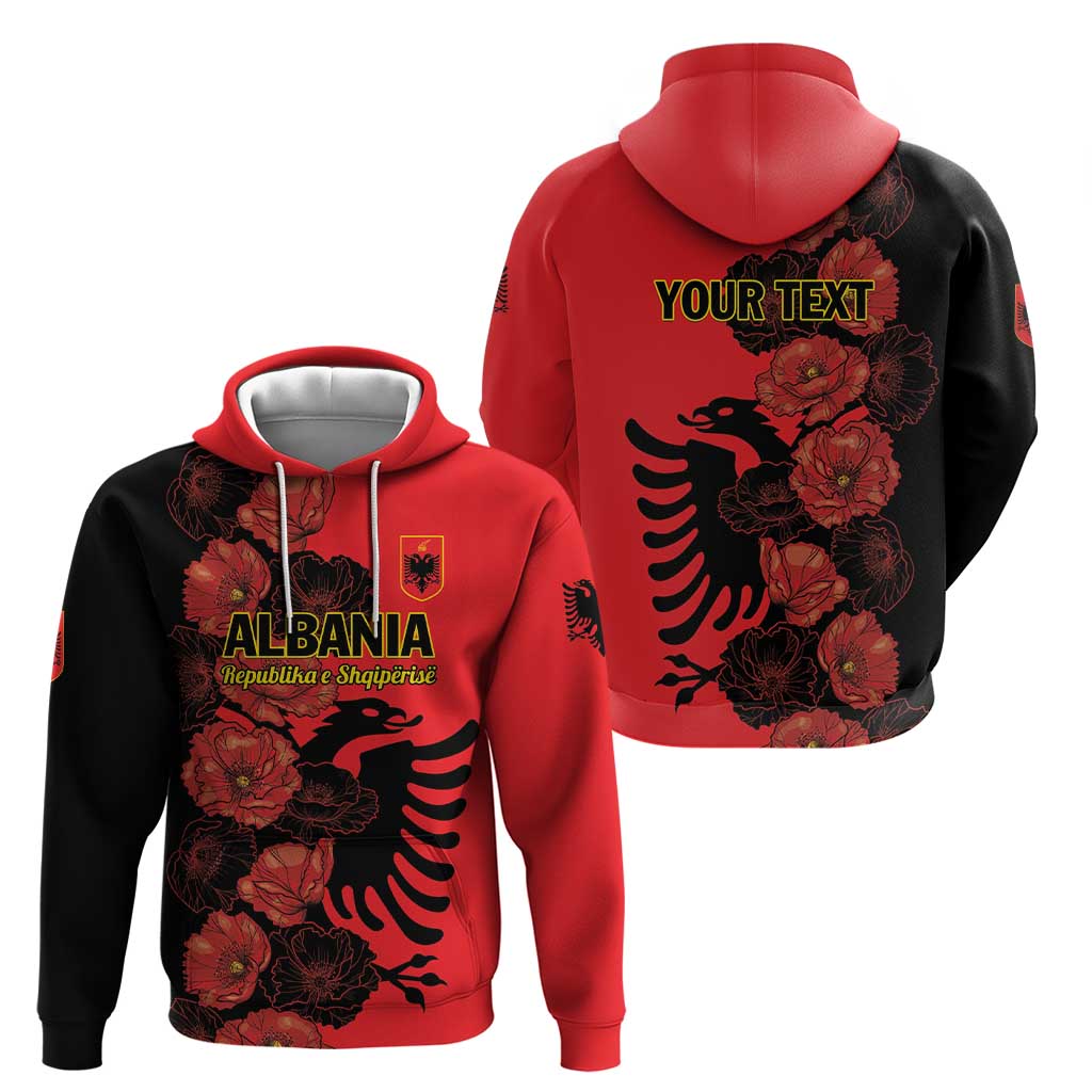 Personalised Albania Eagle Zip Hoodie Red Poppy Flowers - Wonder Print Shop