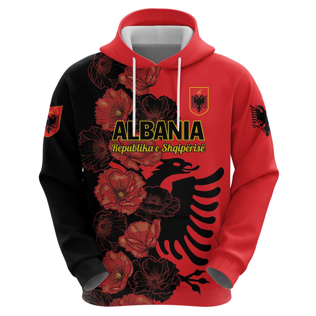 Personalised Albania Eagle Zip Hoodie Red Poppy Flowers - Wonder Print Shop