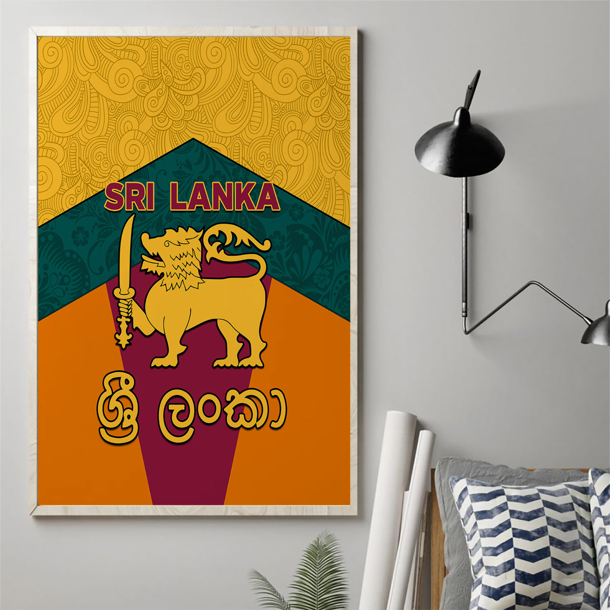Sri Lanka Independence Day Canvas Wall Art Golden Lion Sinha Flag Style - Wonder Print Shop