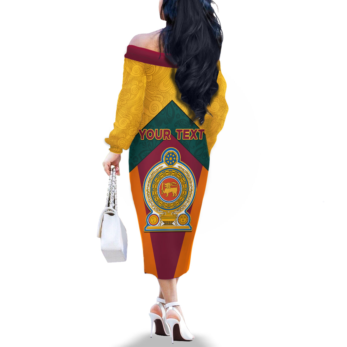 Sri Lanka Independence Day Family Matching Off Shoulder Long Sleeve Dress and Hawaiian Shirt Golden Lion Sinha Flag Style - Wonder Print Shop