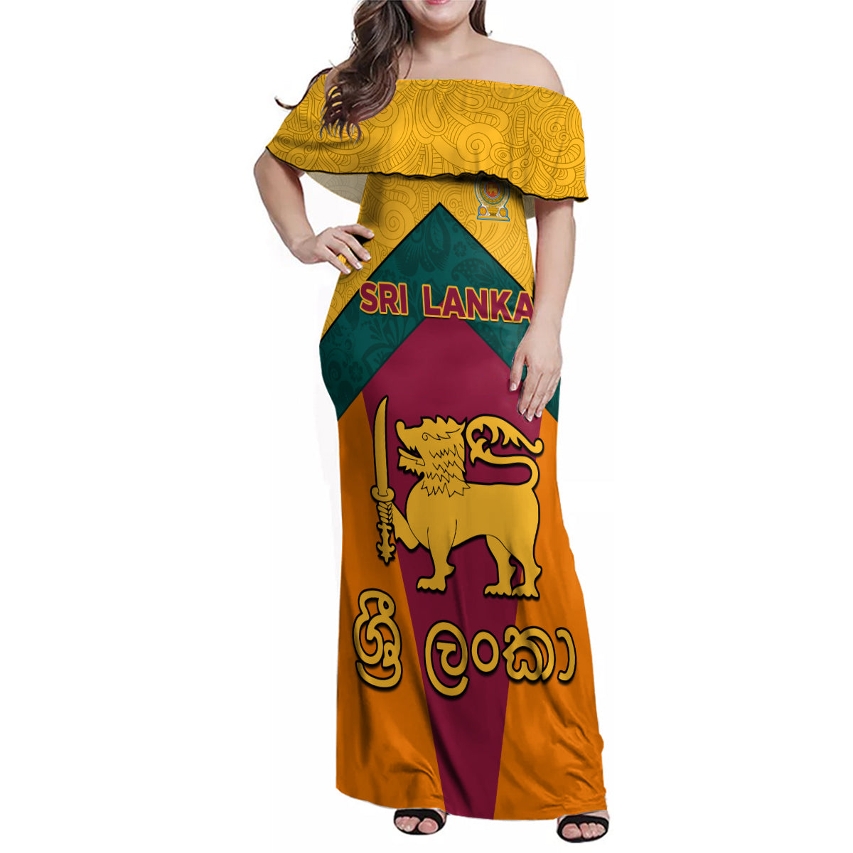Sri Lanka Independence Day Family Matching Off Shoulder Maxi Dress and Hawaiian Shirt Golden Lion Sinha Flag Style - Wonder Print Shop