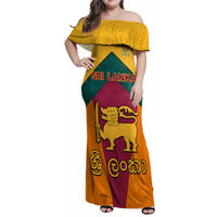 Sri Lanka Independence Day Family Matching Off Shoulder Maxi Dress and Hawaiian Shirt Golden Lion Sinha Flag Style - Wonder Print Shop