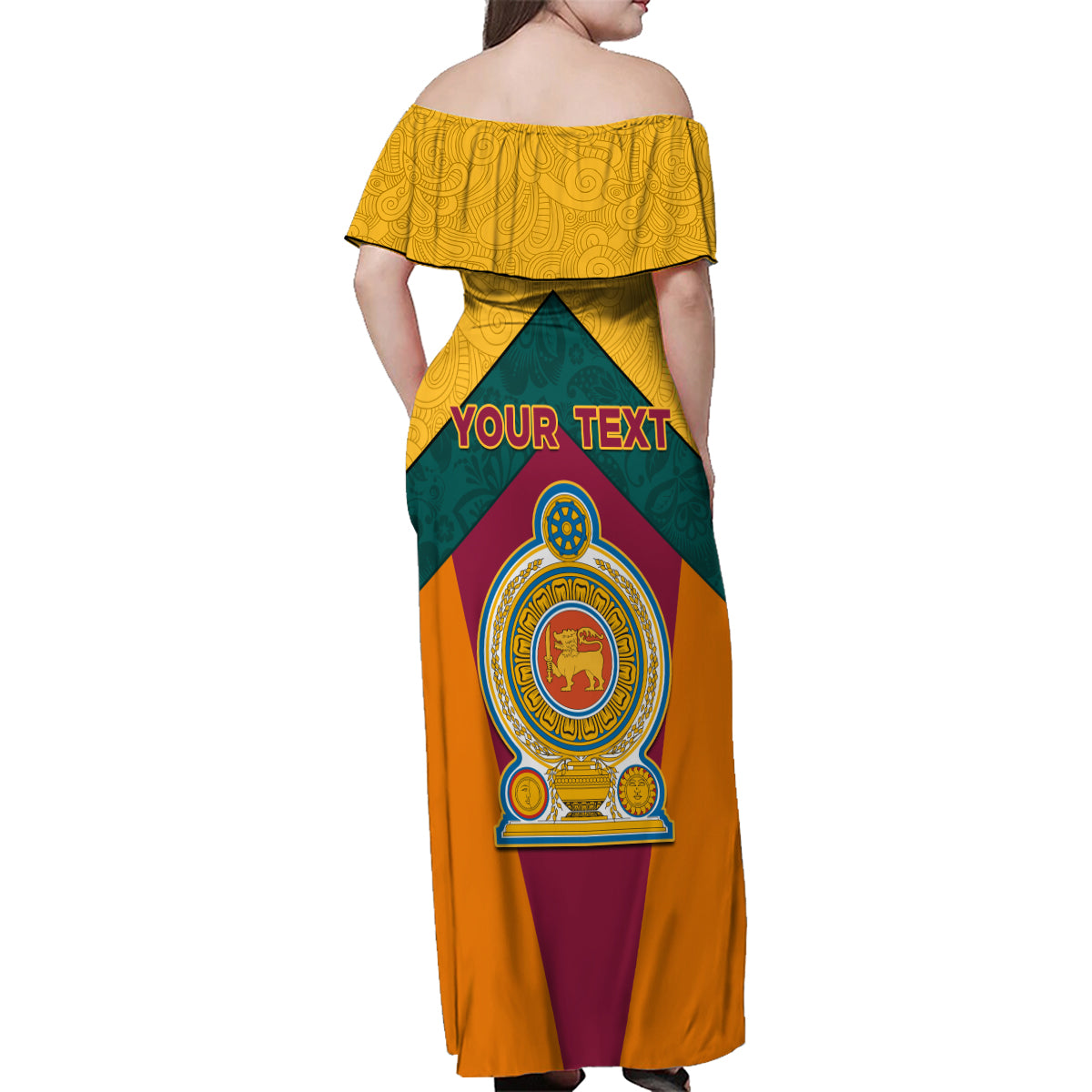 Sri Lanka Independence Day Family Matching Off Shoulder Maxi Dress and Hawaiian Shirt Golden Lion Sinha Flag Style - Wonder Print Shop