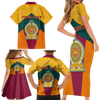 Sri Lanka Independence Day Family Matching Short Sleeve Bodycon Dress and Hawaiian Shirt Golden Lion Sinha Flag Style - Wonder Print Shop