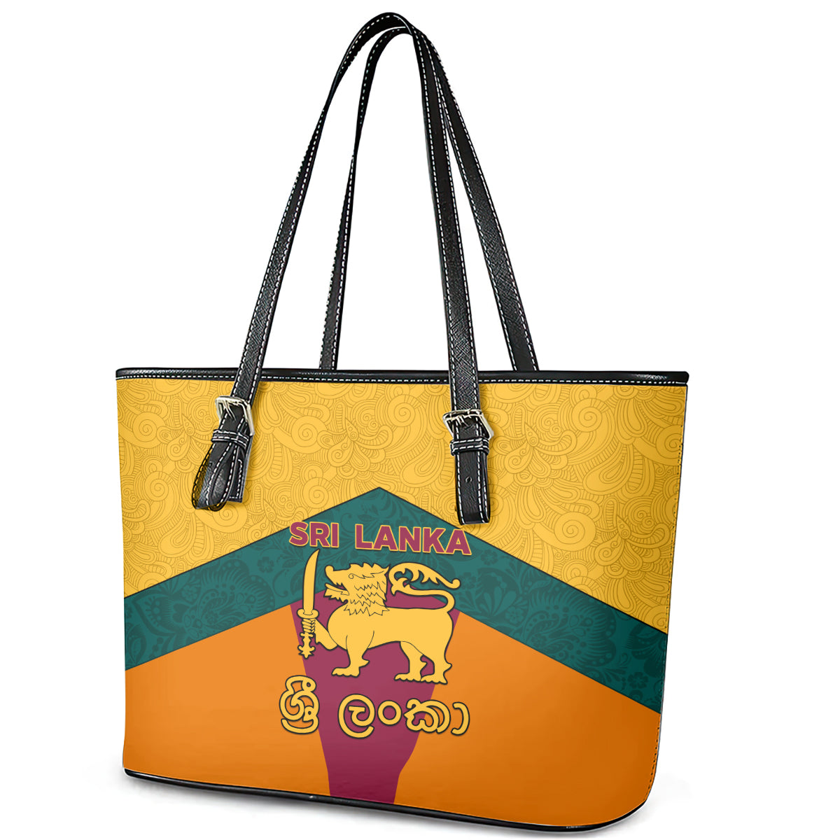 Sri Lanka Independence Day Leather Tote Bag Golden Lion Sinha Flag Style - Wonder Print Shop