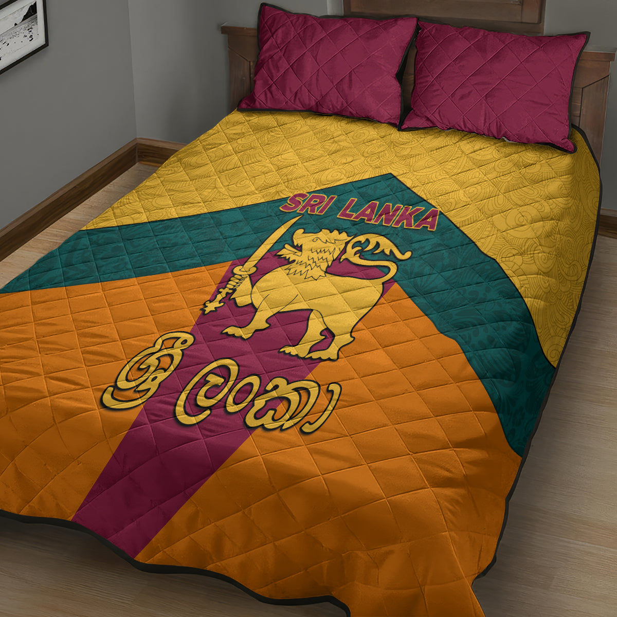 Sri Lanka Independence Day Quilt Bed Set Golden Lion Sinha Flag Style - Wonder Print Shop