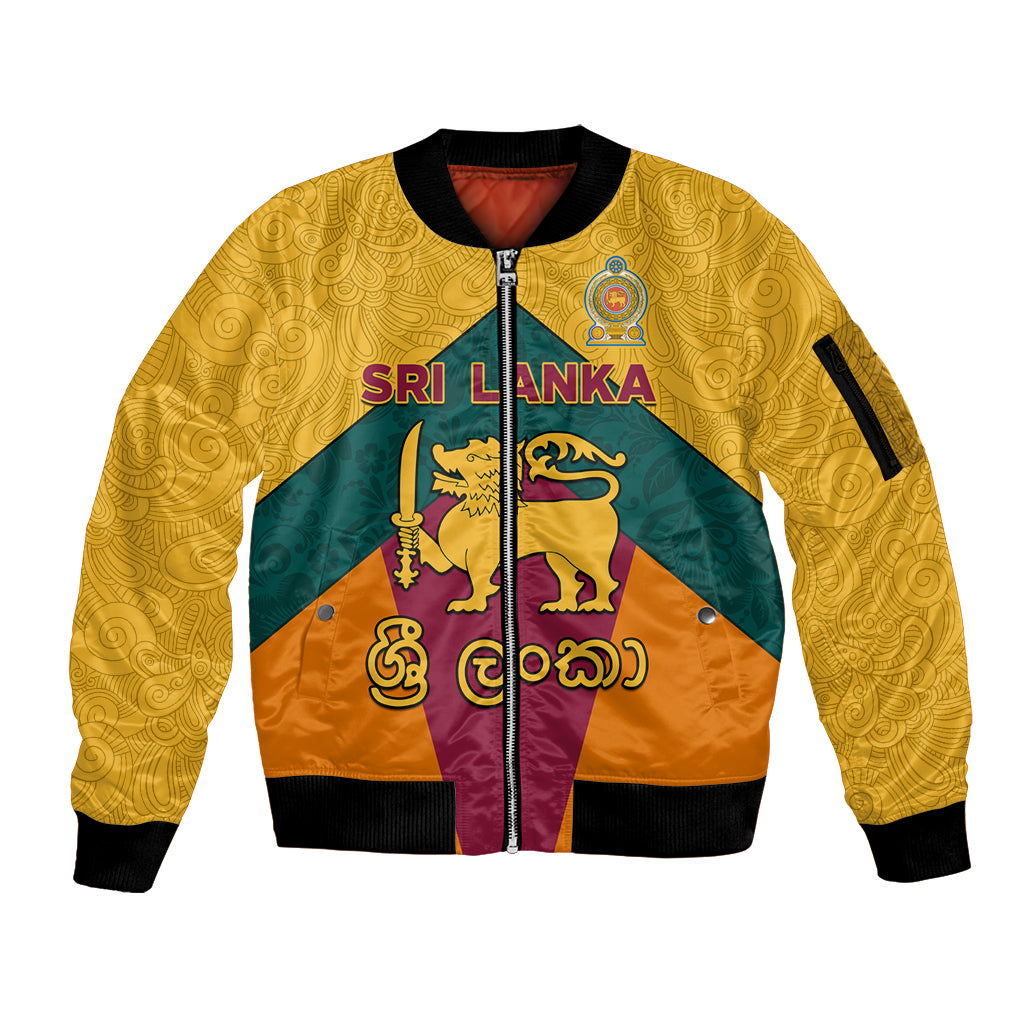 Sri Lanka Independence Day Sleeve Zip Bomber Jacket Golden Lion Sinha Flag Style - Wonder Print Shop