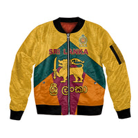 Sri Lanka Independence Day Sleeve Zip Bomber Jacket Golden Lion Sinha Flag Style - Wonder Print Shop