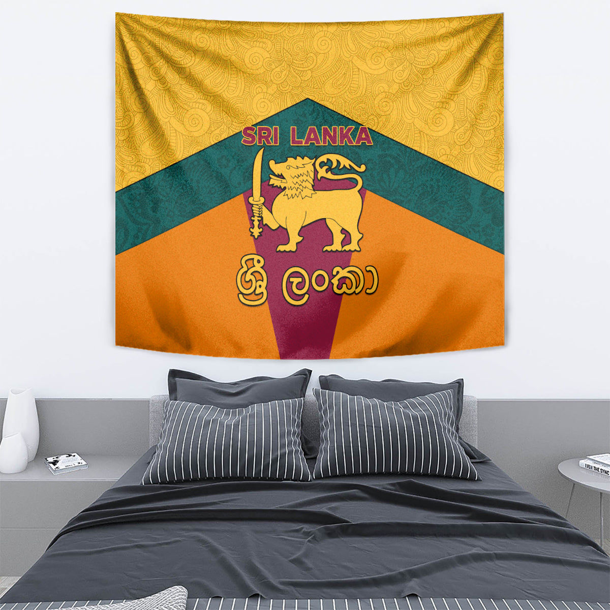 Sri Lanka Independence Day Tapestry Golden Lion Sinha Flag Style - Wonder Print Shop