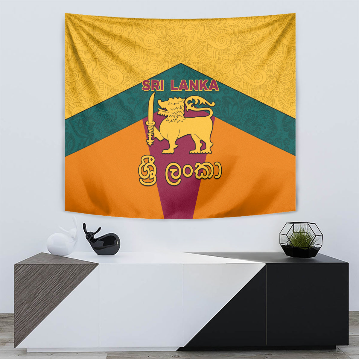 Sri Lanka Independence Day Tapestry Golden Lion Sinha Flag Style - Wonder Print Shop