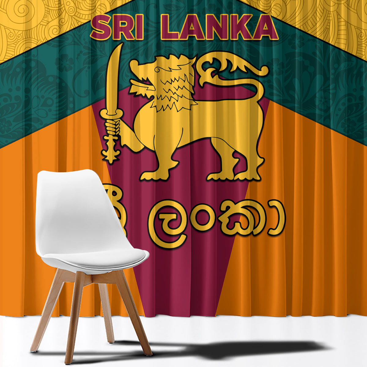 Sri Lanka Independence Day Window Curtain Golden Lion Sinha Flag Style - Wonder Print Shop