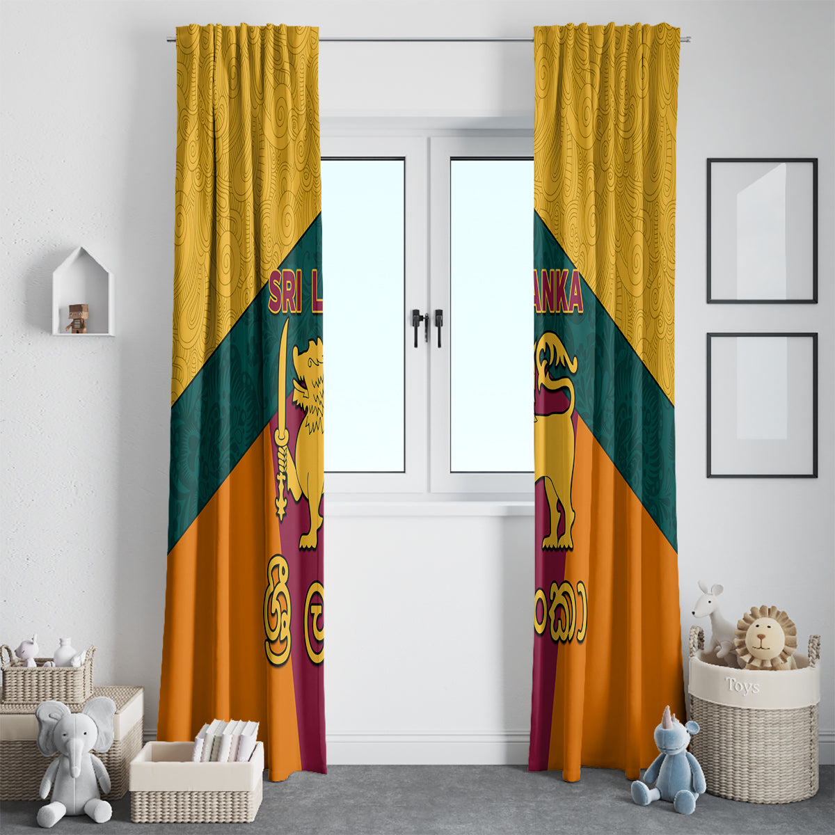 Sri Lanka Independence Day Window Curtain Golden Lion Sinha Flag Style - Wonder Print Shop
