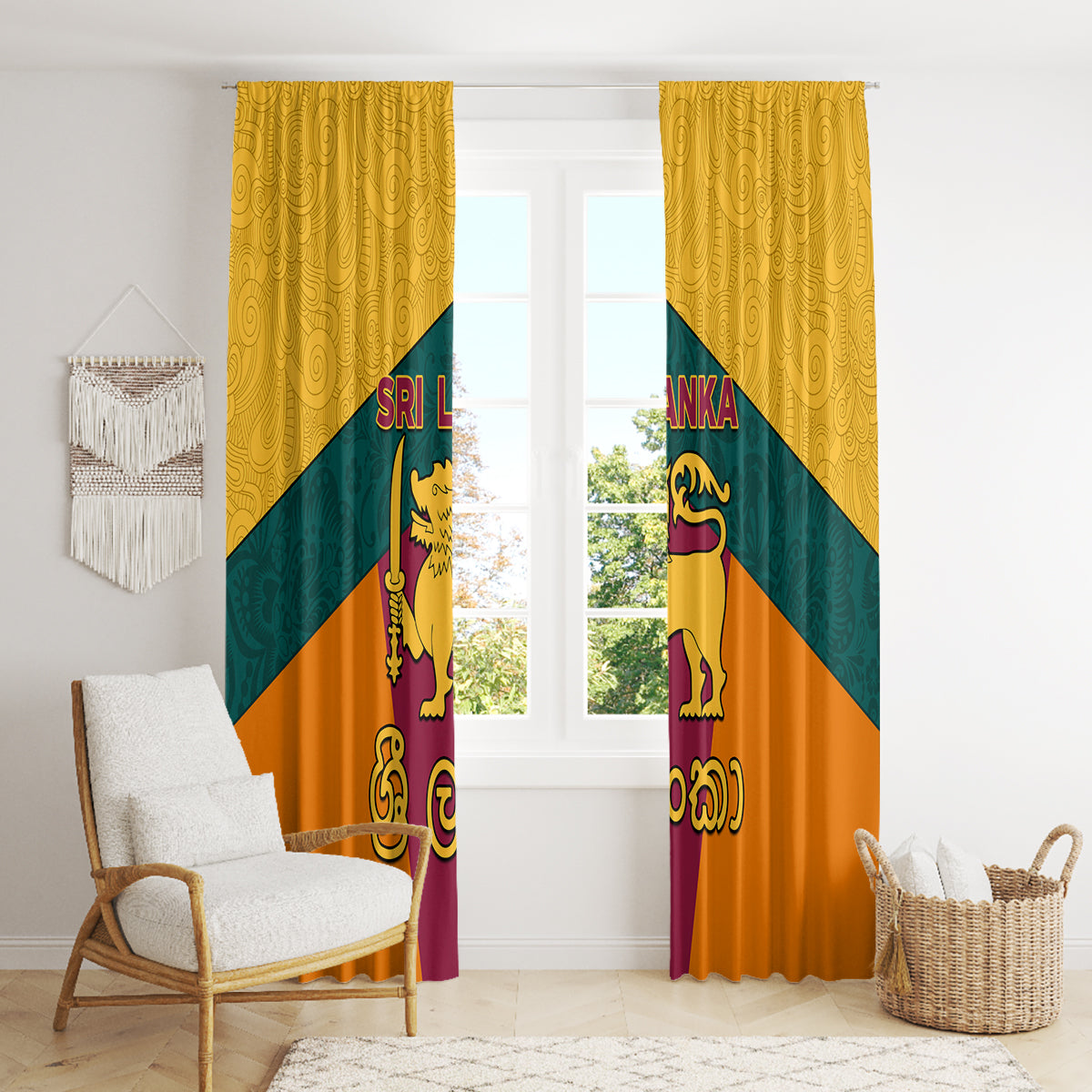 Sri Lanka Independence Day Window Curtain Golden Lion Sinha Flag Style - Wonder Print Shop