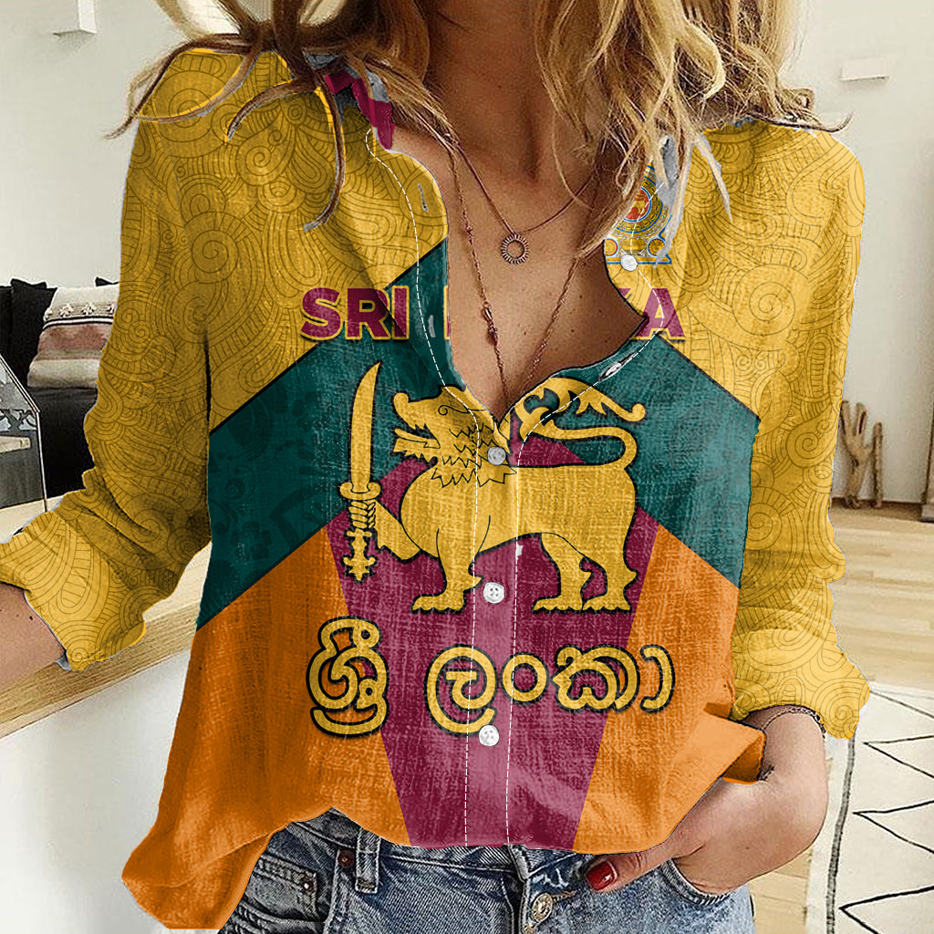 Sri Lanka Independence Day Women Casual Shirt Golden Lion Sinha Flag Style - Wonder Print Shop