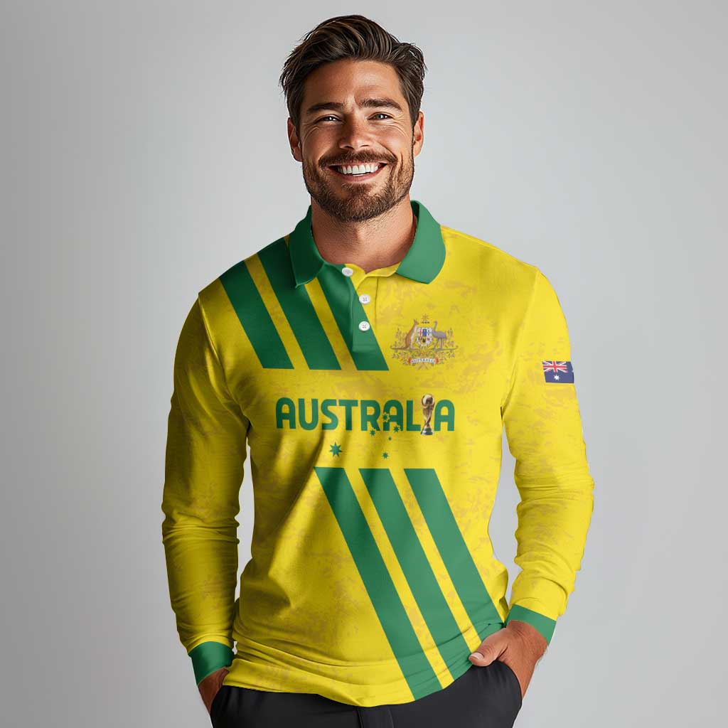 Custom Soccer 2026 Australia Long Sleeve Polo Shirt Socceroos Go Glory