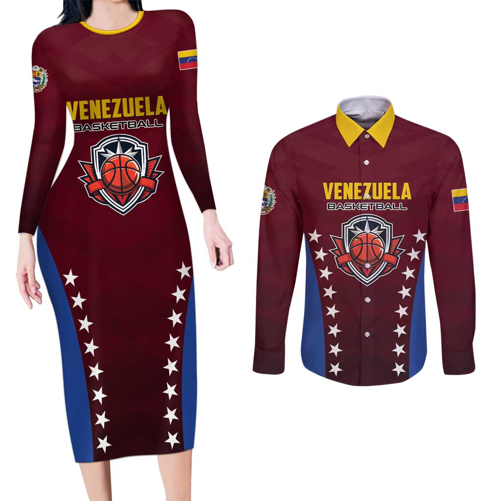 Venezuela Basketball Custom Couples Matching Long Sleeve Bodycon Dress and Long Sleeve Button Shirt La Vinotinto de las alturas