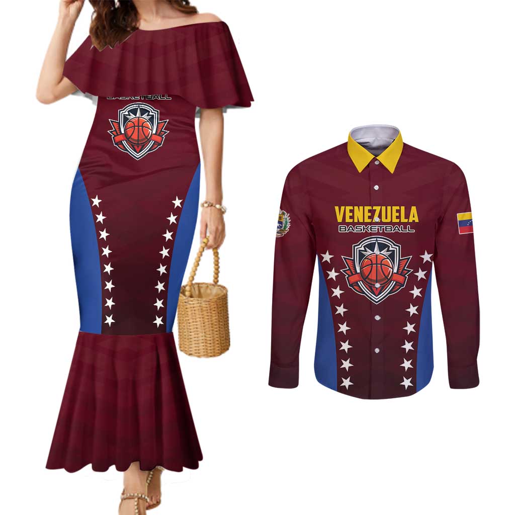 Venezuela Basketball Custom Couples Matching Mermaid Dress and Long Sleeve Button Shirt La Vinotinto de las alturas