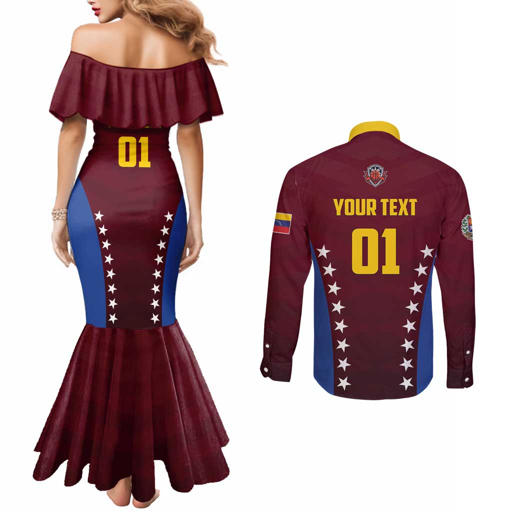 Venezuela Basketball Custom Couples Matching Mermaid Dress and Long Sleeve Button Shirt La Vinotinto de las alturas