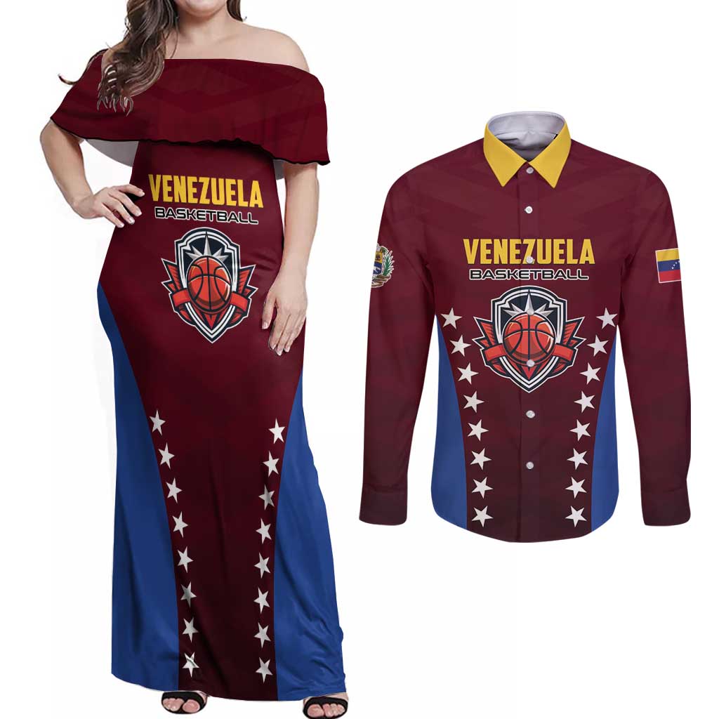 Venezuela Basketball Custom Couples Matching Off Shoulder Maxi Dress and Long Sleeve Button Shirt La Vinotinto de las alturas