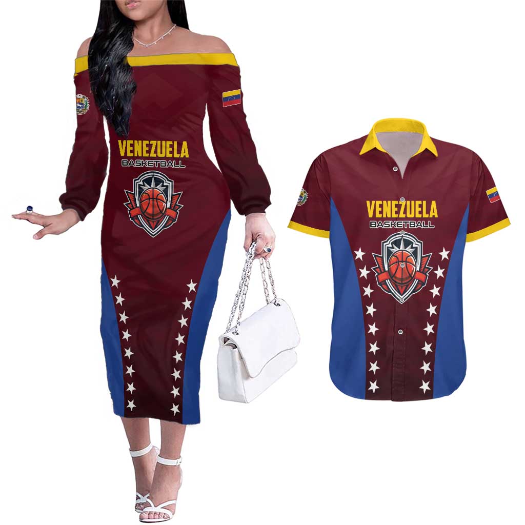 Venezuela Basketball Custom Couples Matching Off The Shoulder Long Sleeve Dress and Hawaiian Shirt La Vinotinto de las alturas