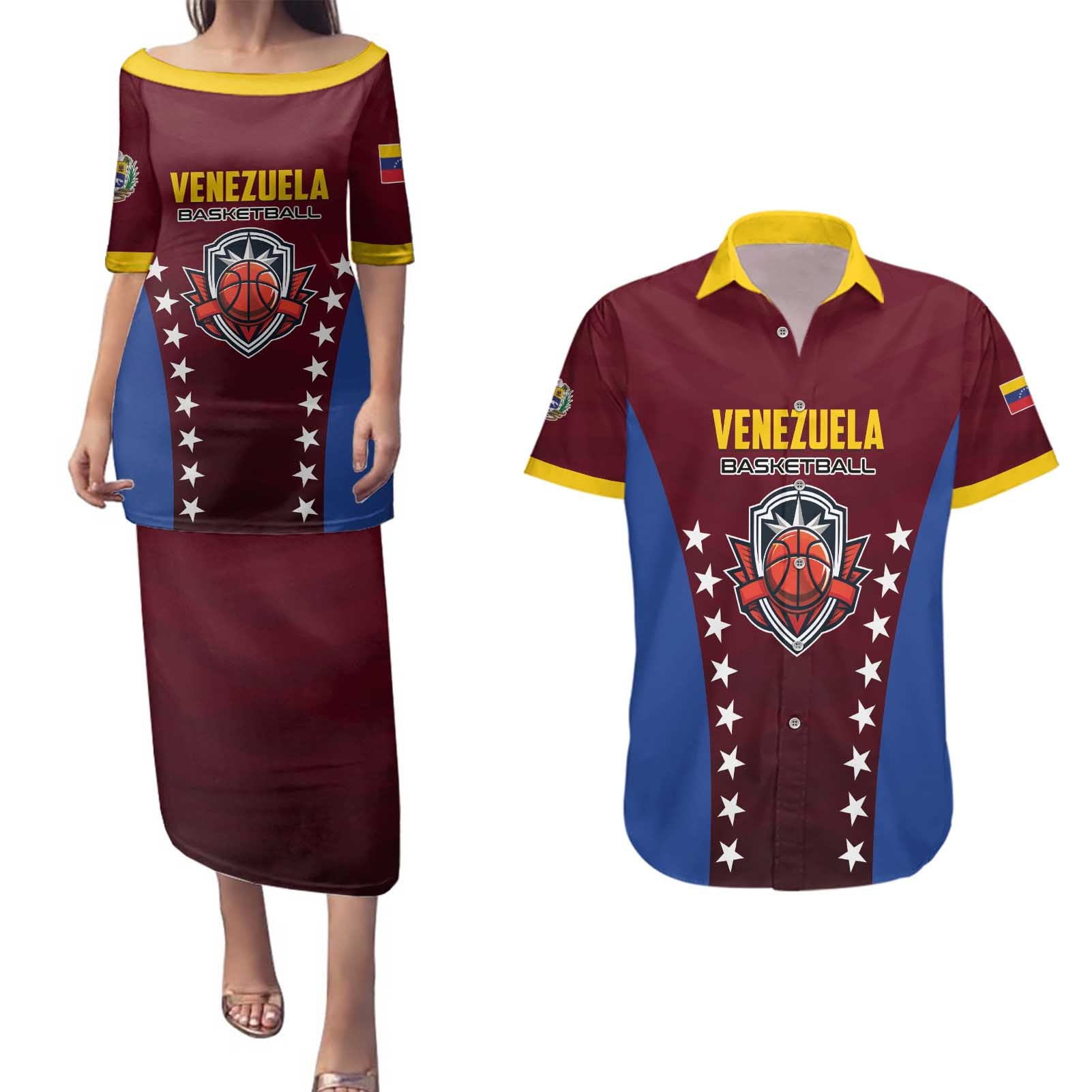 Venezuela Basketball Custom Couples Matching Puletasi and Hawaiian Shirt La Vinotinto de las alturas