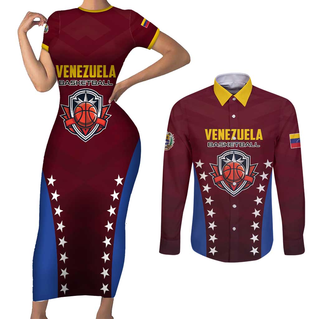 Venezuela Basketball Custom Couples Matching Short Sleeve Bodycon Dress and Long Sleeve Button Shirt La Vinotinto de las alturas