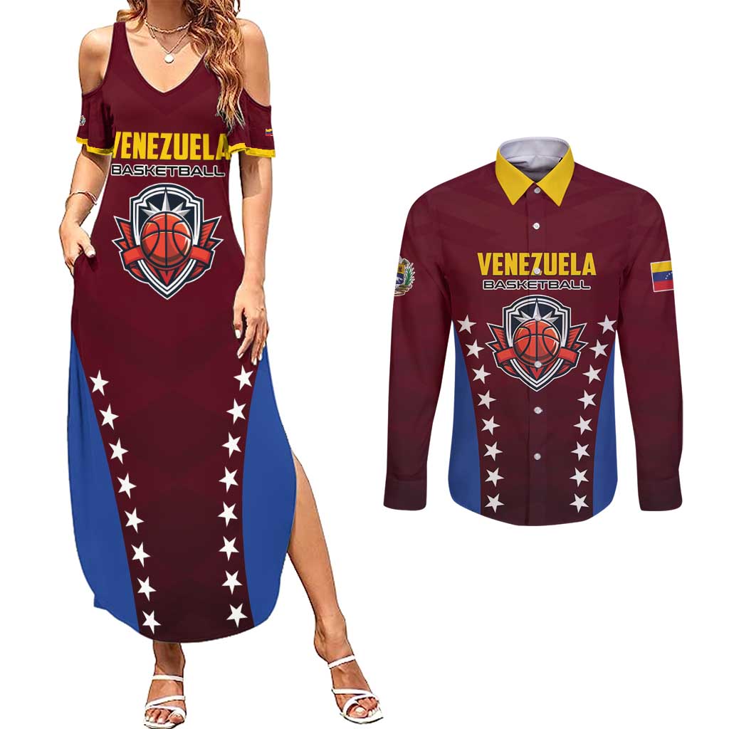 Venezuela Basketball Custom Couples Matching Summer Maxi Dress and Long Sleeve Button Shirt La Vinotinto de las alturas