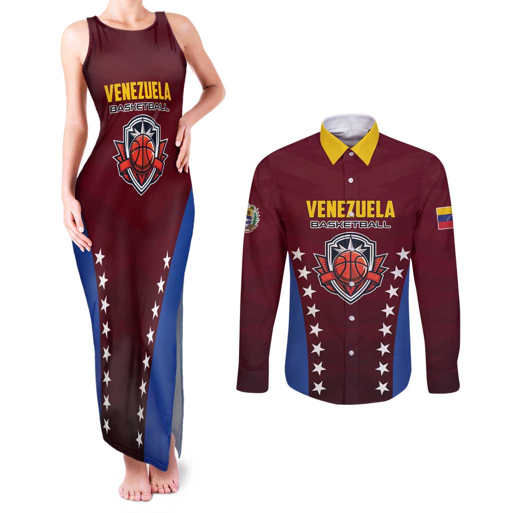 Venezuela Basketball Custom Couples Matching Tank Maxi Dress and Long Sleeve Button Shirt La Vinotinto de las alturas