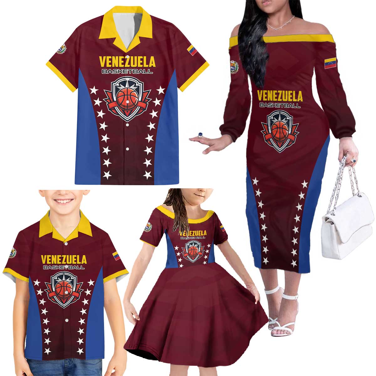 Venezuela Basketball Custom Family Matching Off The Shoulder Long Sleeve Dress and Hawaiian Shirt La Vinotinto de las alturas