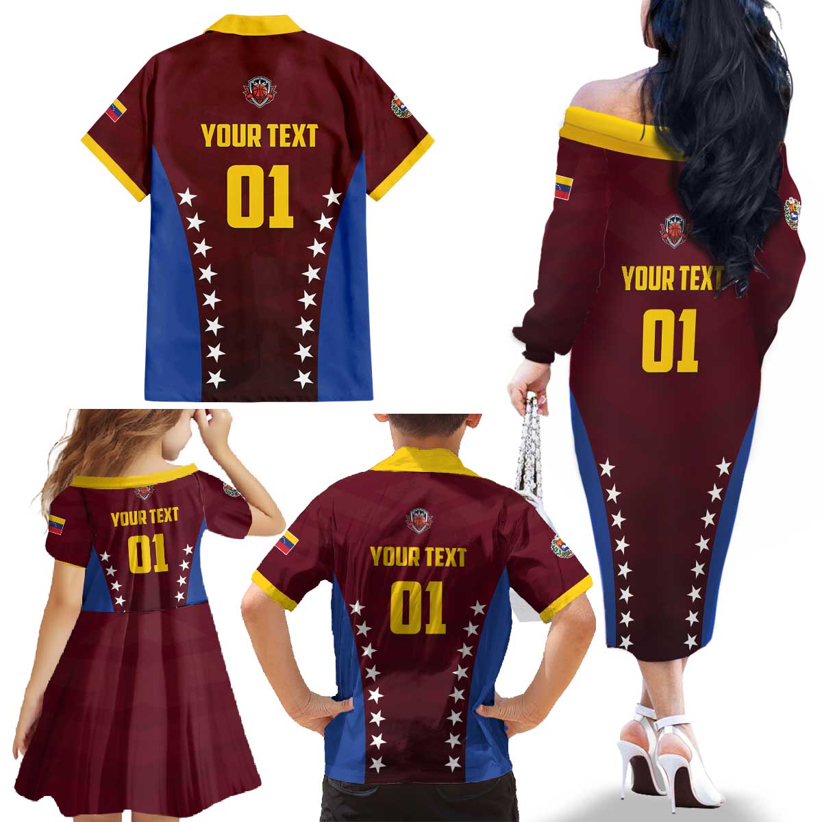 Venezuela Basketball Custom Family Matching Off The Shoulder Long Sleeve Dress and Hawaiian Shirt La Vinotinto de las alturas