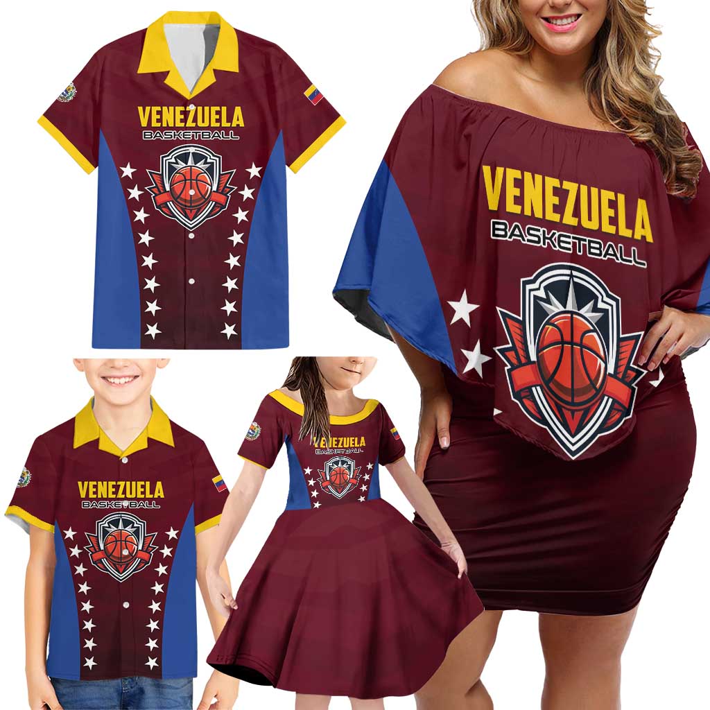 Venezuela Basketball Custom Family Matching Off Shoulder Short Dress and Hawaiian Shirt La Vinotinto de las alturas