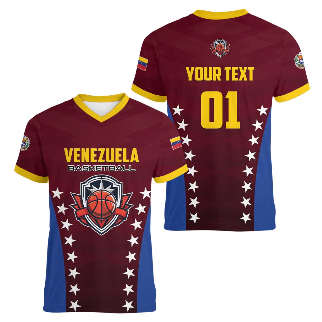 Venezuela Basketball Custom Women V-Neck T-Shirt La Vinotinto de las alturas