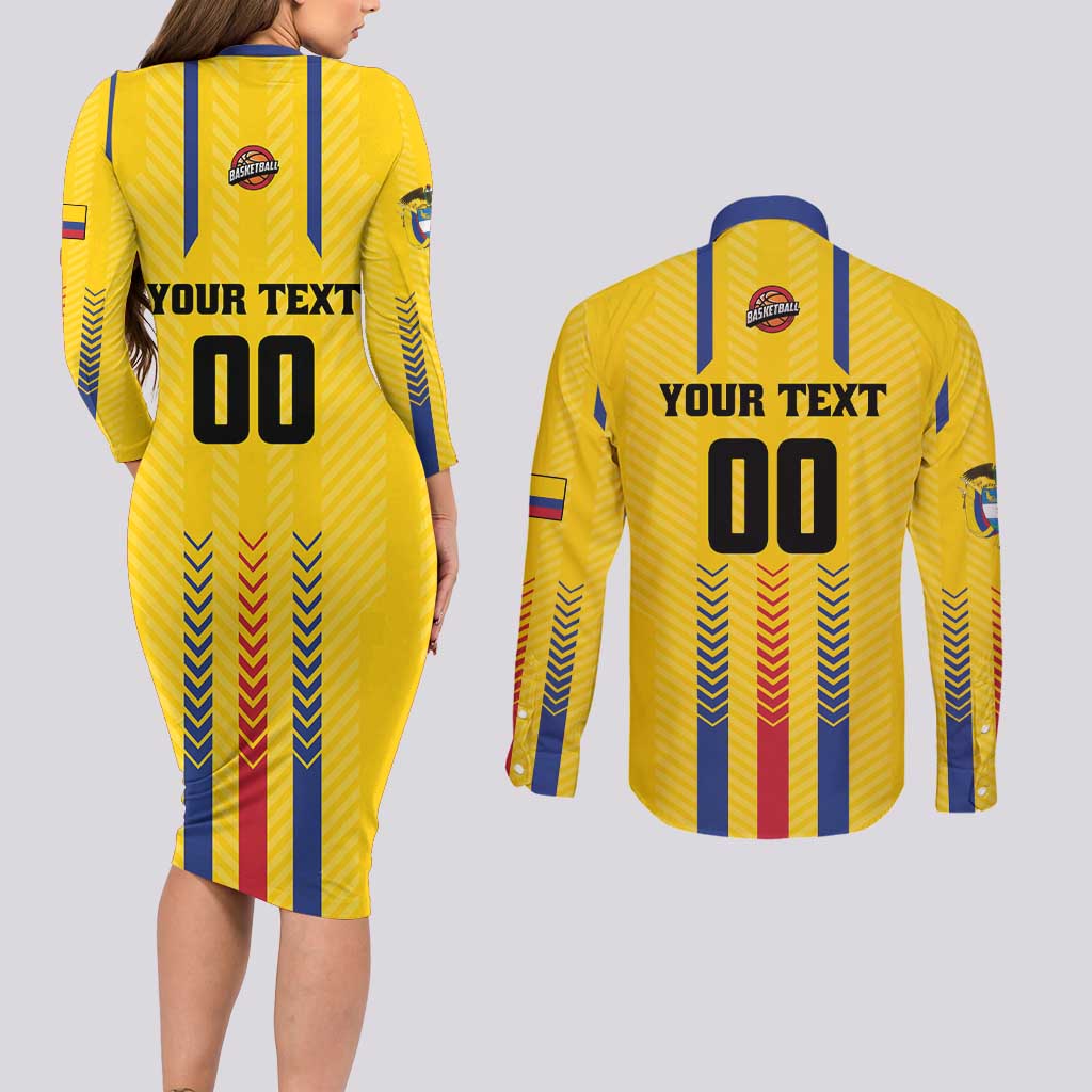 Colombia Basketball Custom Couples Matching Long Sleeve Bodycon Dress and Long Sleeve Button Shirt Vamos Colombiana