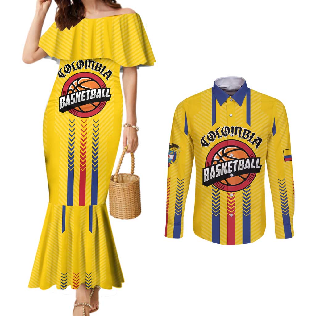 Colombia Basketball Custom Couples Matching Mermaid Dress and Long Sleeve Button Shirt Vamos Colombiana