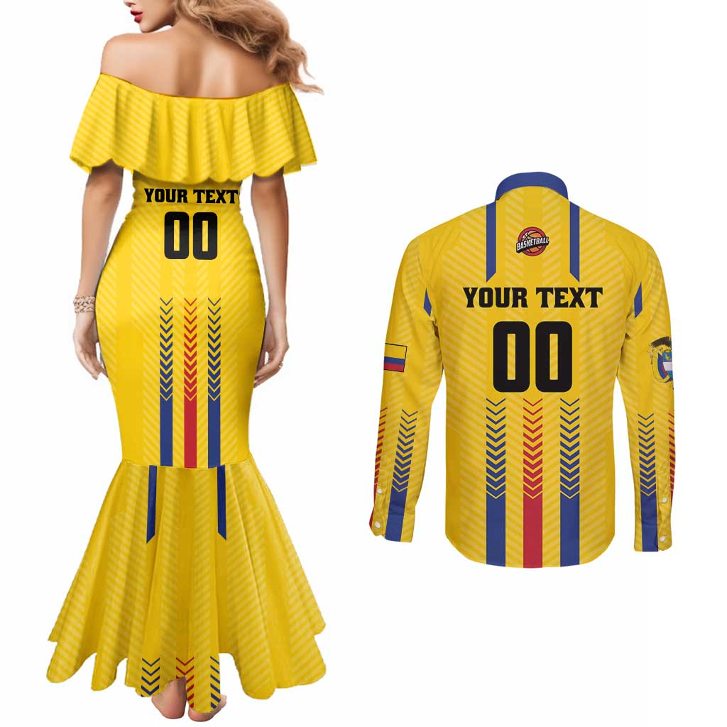 Colombia Basketball Custom Couples Matching Mermaid Dress and Long Sleeve Button Shirt Vamos Colombiana