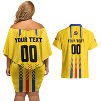Colombia Basketball Custom Couples Matching Off Shoulder Short Dress and Hawaiian Shirt Vamos Colombiana