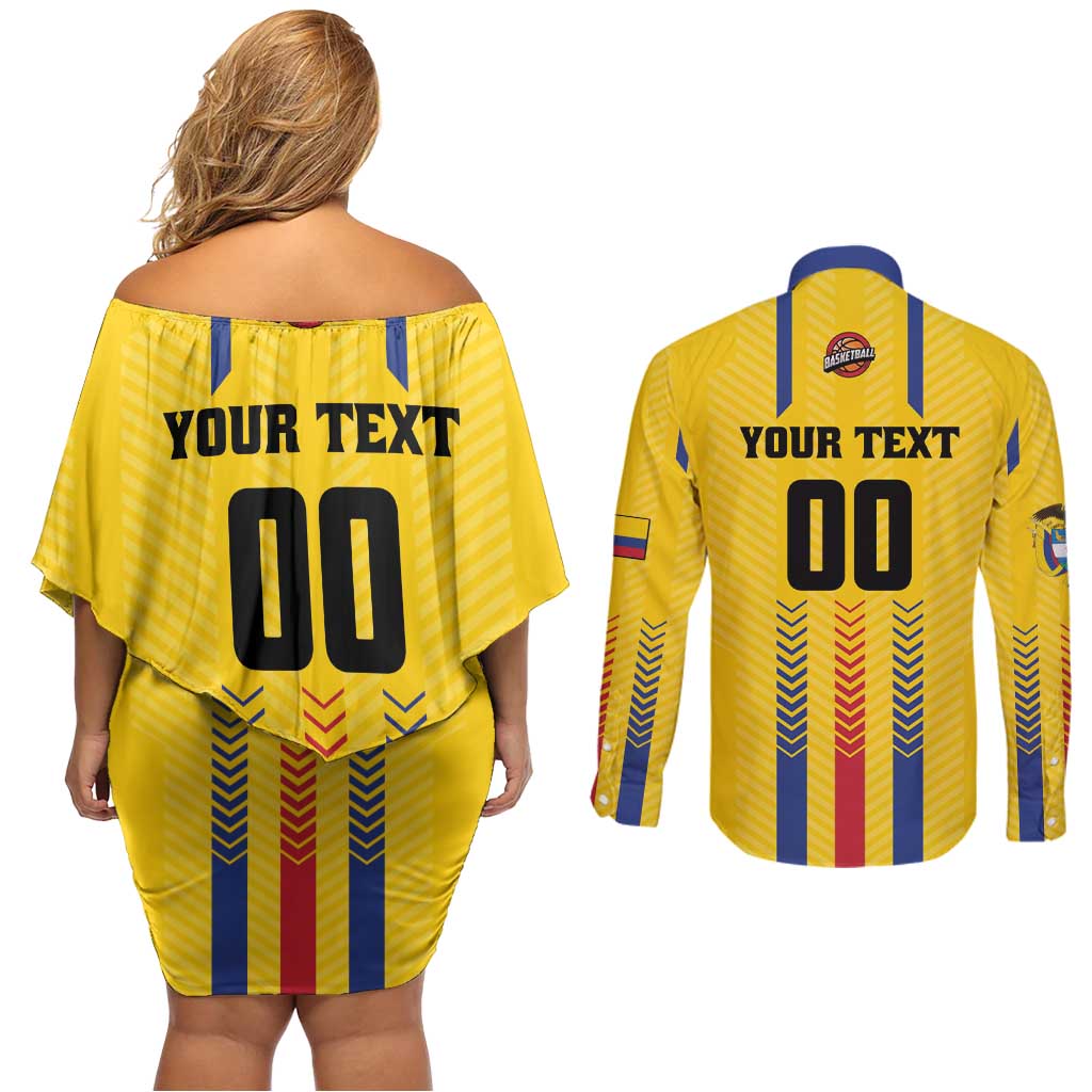 Colombia Basketball Custom Couples Matching Off Shoulder Short Dress and Long Sleeve Button Shirt Vamos Colombiana
