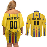 Colombia Basketball Custom Couples Matching Off Shoulder Short Dress and Long Sleeve Button Shirt Vamos Colombiana